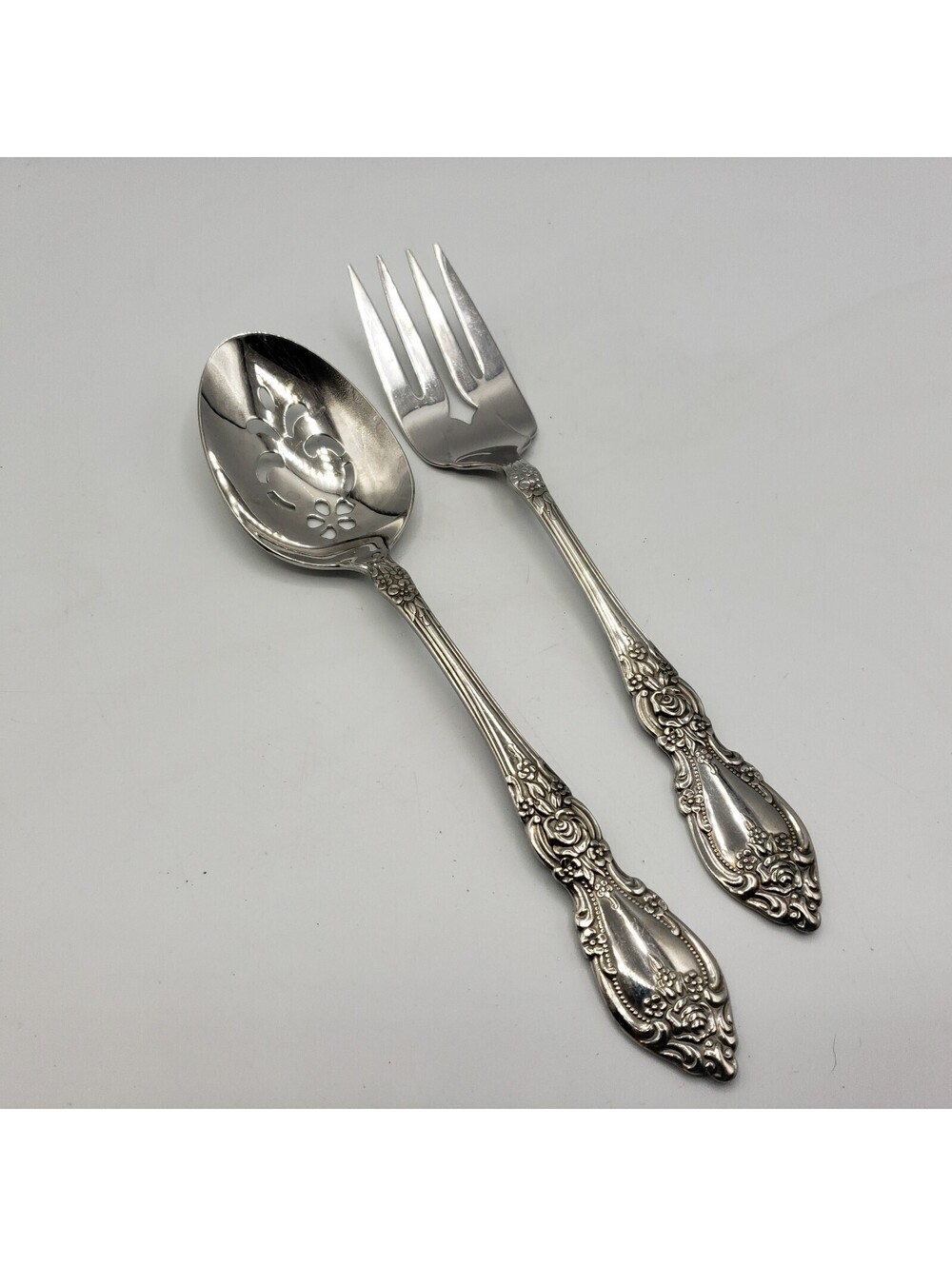 Serving Fork & Spoon WORDSWORTH Oneida USA Glossy Stainless Steel Flatware Meat